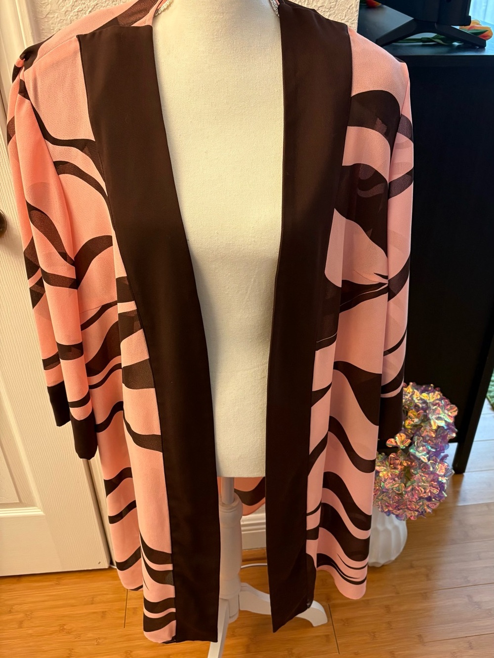 Pink and Brown Patterned Women's Open Cover-Up